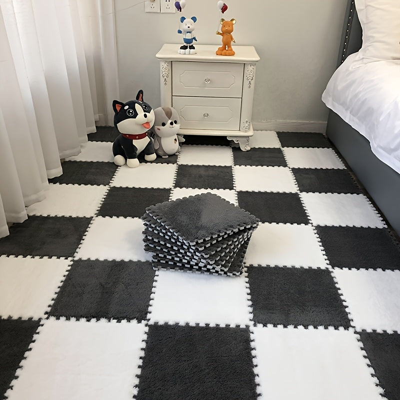 Interlocking Foam Floor Tiles 12pcs EVA Non-Slip Washable – Soft Solid Color Puzzle Mat for Bedroom Living Room Kids Play Area Pet Space, Grey Pink Apricot Purple