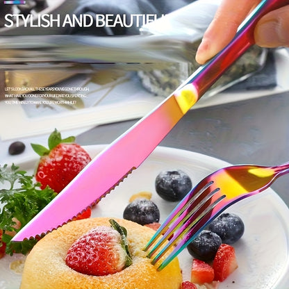 Rainbow Flatware Set Stainless Steel 20 or 60 Piece, Colorful Iridescent Cutlery Set Dishwasher Safe Rust-Resistant, Silverware Set for Home Wedding Restaurant Dining, Forks Knives Spoons