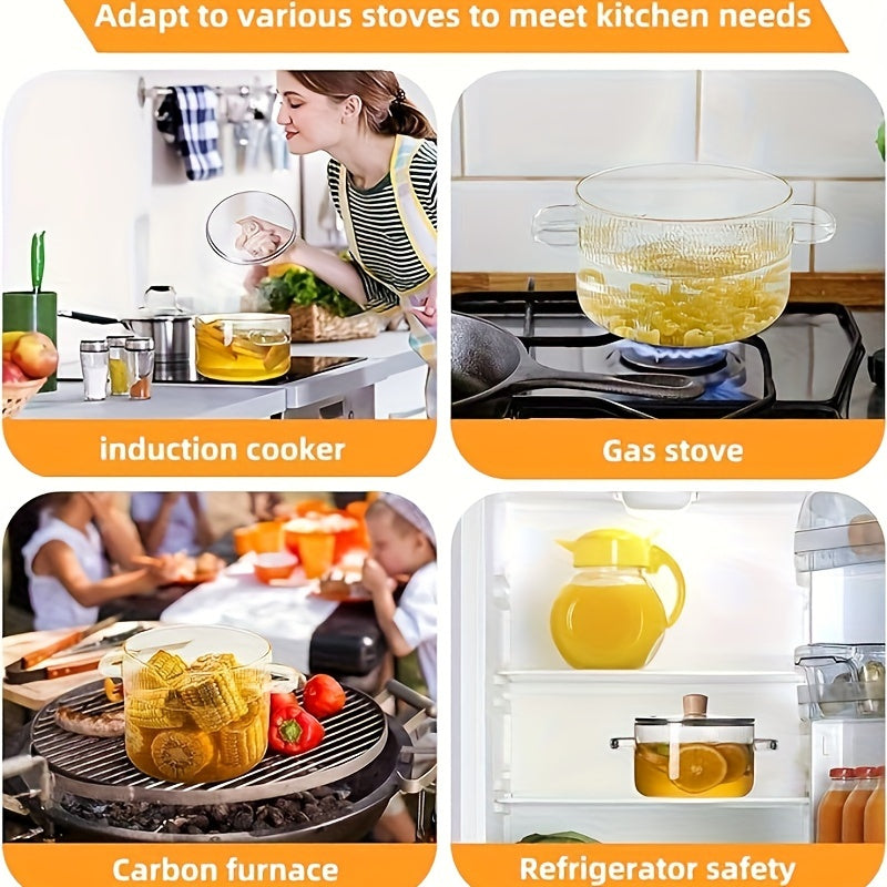 Borosilicate Glass Pot Stovetop Safe Dishwasher Safe Heat Resistant Glass Saucepan - Small Large for Soup Milk Baby Food Noodles Tea - Home Kitchen Restaurant Use Clear Glass Cookware