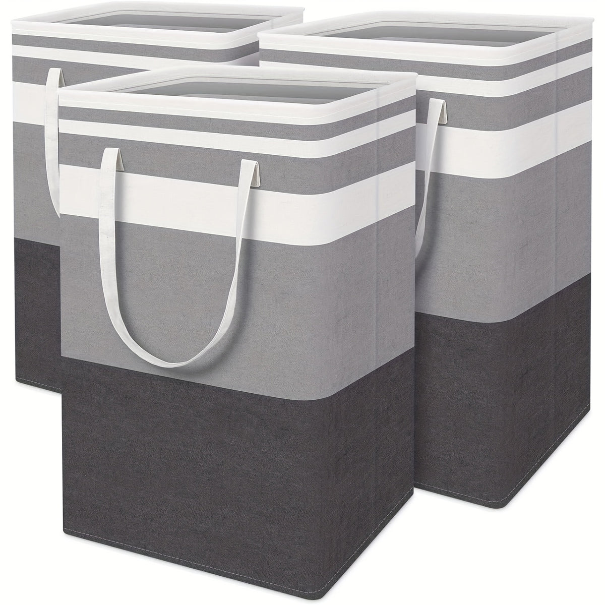 Collapsible Laundry Hamper Set of 3 with Easy Carry Handles, Freestanding Tall Clothes Basket 75L 100L for Bedroom Dorm Bathroom, Foldable Fabric Laundry Baskets