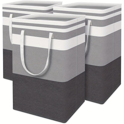 Collapsible Laundry Hamper Set of 3 with Easy Carry Handles, Freestanding Tall Clothes Basket 75L 100L for Bedroom Dorm Bathroom, Foldable Fabric Laundry Baskets