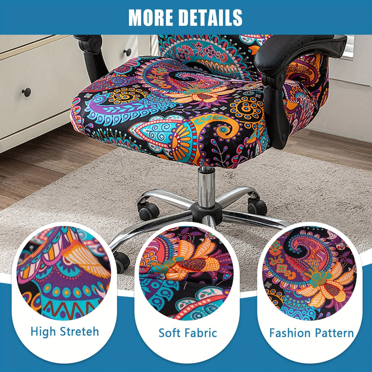 Stretch Printed Office Chair Cover | Universal Spandex Desk Chair Slipcover with Zipper | Removable Washable Anti-Dust Chair Protector, Multiple Colors