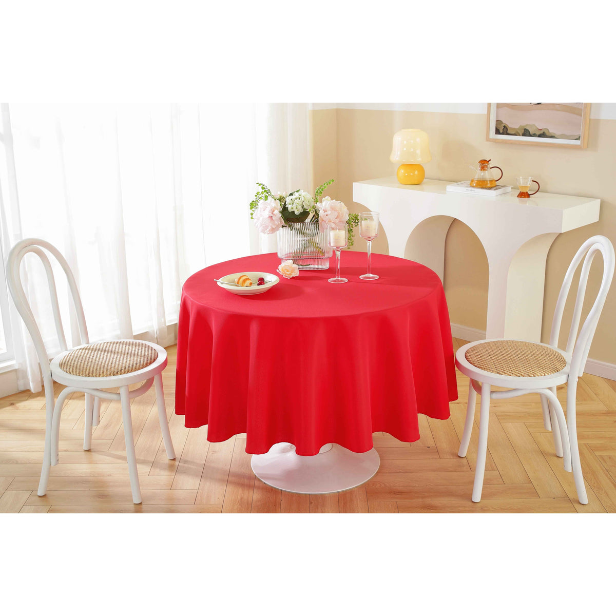 Round Tablecloth 10 Pack Wrinkle-Resistant Polyester Fabric Table Cover for Wedding Party Banquet Restaurant Home, Washable Reusable Round Table Cloth 60 70 90 108 120 Inch Multiple Colors
