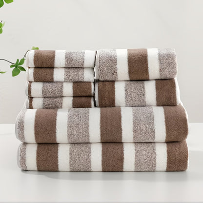 Bath Towel Set 8pcs Hotel Quality – Lint-Free Super Absorbent Soft Striped Towels, 2 Bath Towels + 2 Hand Towels + 4 Washcloths, Five-Star Hotel Standard Bathroom Towel Set, 9 Colors Available