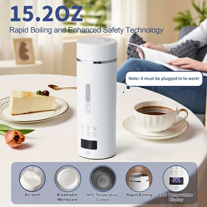 Portable Electric Kettle Travel 15.2oz 304 Stainless Steel 6 Temperature Controls Auto Shut-Off BPA Free for Coffee Tea Milk 5 Colors