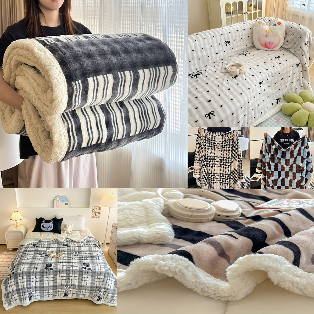 Checkered Pattern Throw Blanket Soft Cozy Fleece Blanket for Bed Sofa Multiple Sizes & Colors Lightweight Warm Blanket for Bedroom Dorm Living Room Home Decor Gift