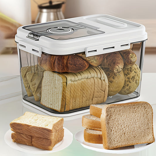 Bread Box Airtight Food Storage Container with Lid – Large Bread Keeper for Kitchen Counter, Time Recording, PET Square Flip Top, Pantry Organization for Homemade Bread, Rice & Dry Food