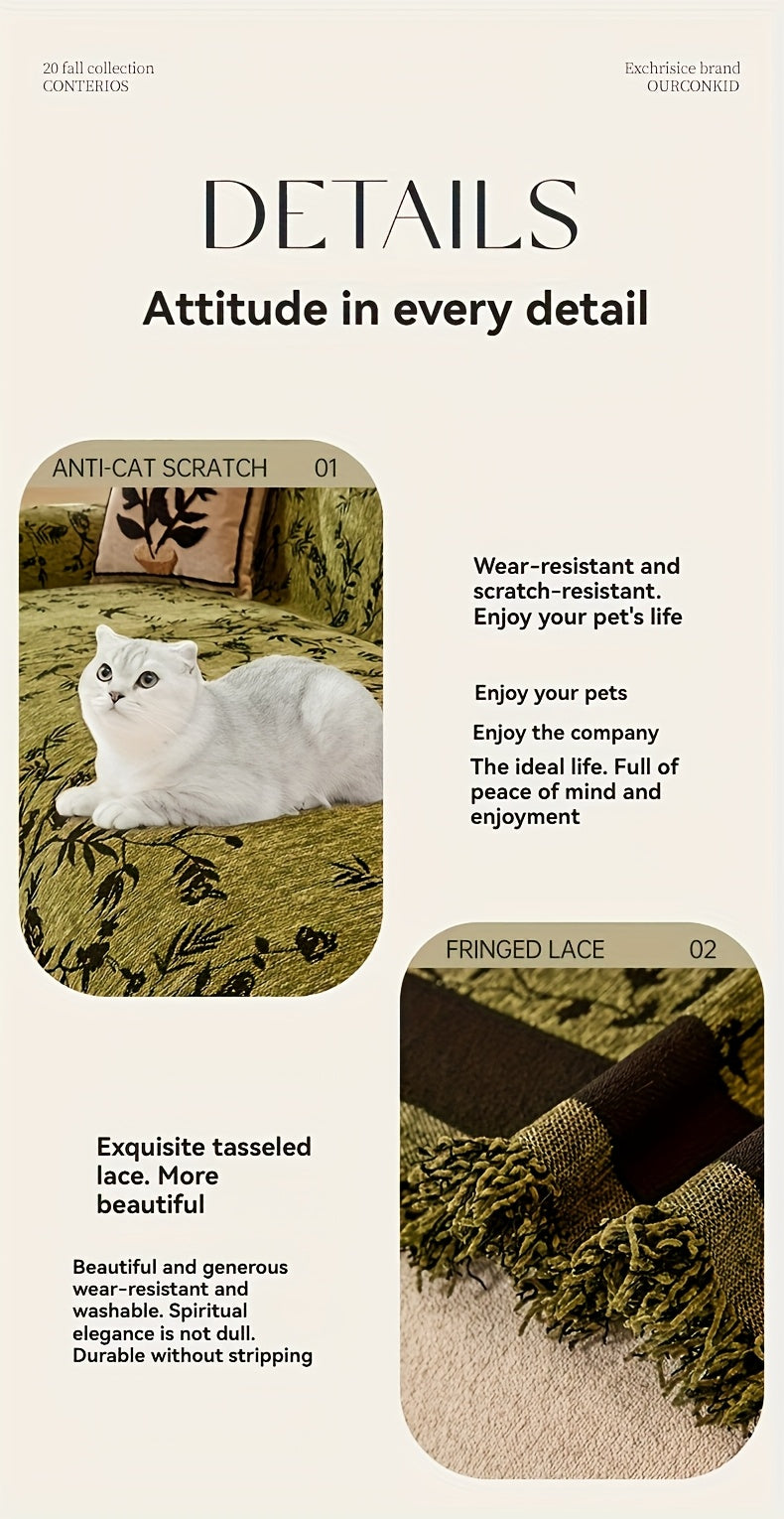 Chenille Tassel Sofa Throw Blanket for Couch – Thickened Non-Slip Machine Washable All-Season Sofa Cover for Living Room & Office, Multiple Sizes