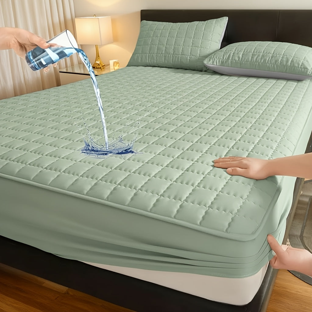 Waterproof Fitted Sheet Checkered Pattern Soft Breathable Mattress Protector - Lightweight Minimalist Bed Sheet for Twin Full Queen King - Pink Blue Green Khaki Black White Gray