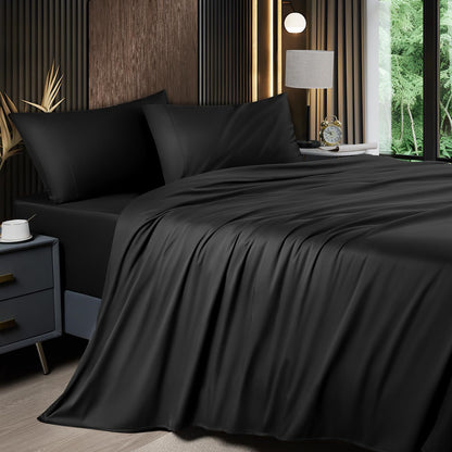 Cooling Bamboo Bed Sheet Set 4-Piece 2200TC – 16" Deep Pocket Silky Soft Breathable Luxury Bedding Flat Sheet Fitted Sheet & Pillowcases Twin Full Queen King in 11 Colors