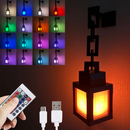 Pixel Lantern Night Light 16 RGB Colors with Remote - USB Rechargeable LED Mood Lamp for Bedroom Gaming Room Desk Wall Decor, Eye-Friendly Glow for Kids Teens Adults, Halloween Christmas Gift
