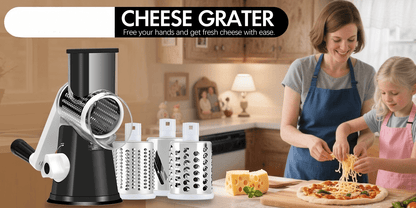 Suction Base Rotary Cheese Grater Hand Crank 3 Stainless Steel Blades BPA Free Touch-Free Shredder for Cheese Vegetables Nuts with Cleaning Brush Multi Color