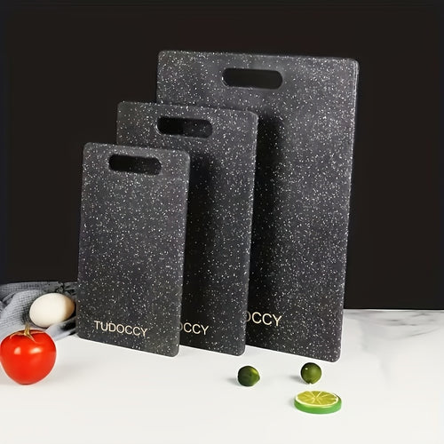 Plastic Cutting Board Set of 3 - BPA-Free Kitchen Chopping Boards with Easy Shake Handle, Non-Porous Surface, Two-Color Large Medium Small Sizes for Meat Vegetables Meal Prep