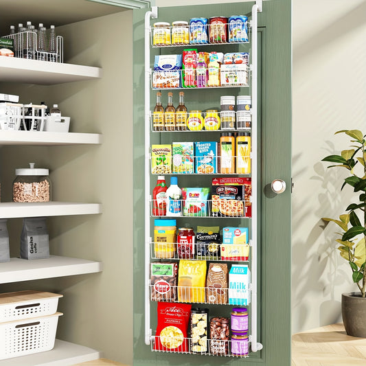 Door Mounted Spice Rack Organizer 6-Tier Metal Pantry Door Shelf for Kitchen, Bathroom, Laundry Room & Pantry – Non-Scratch Wall Storage Basket in Black or White
