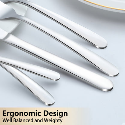 Stainless Steel Silverware Set 60 & 90 Piece – Flatware Cutlery Set for 12 or 18, Includes Steak Knives, Salad Forks & Dessert Spoons, Gift Box, Dishwasher Safe