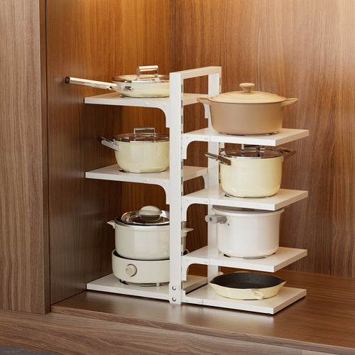Adjustable Kitchen Storage Rack 2 to 7 Tier – Multi-Layer Countertop Organizer for Pots Pans & Utensils Wall-Mountable Sink Rack in Black White & Grey