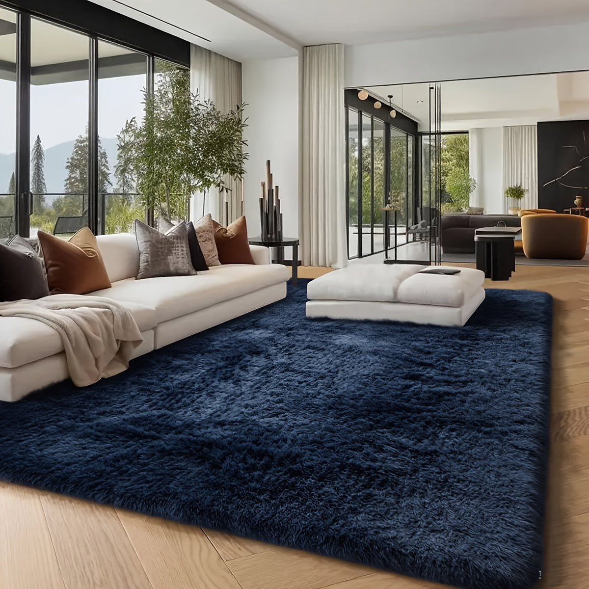 Machine Washable Shaggy Area Rug 650GSM Thick Plush – Soft Fluffy Carpet for Living Room Bedroom Playroom, Jacquard Tie-Dye & Solid Colors, 5x8 6x9 8x10 Ft, Black Grey White Pink Blue