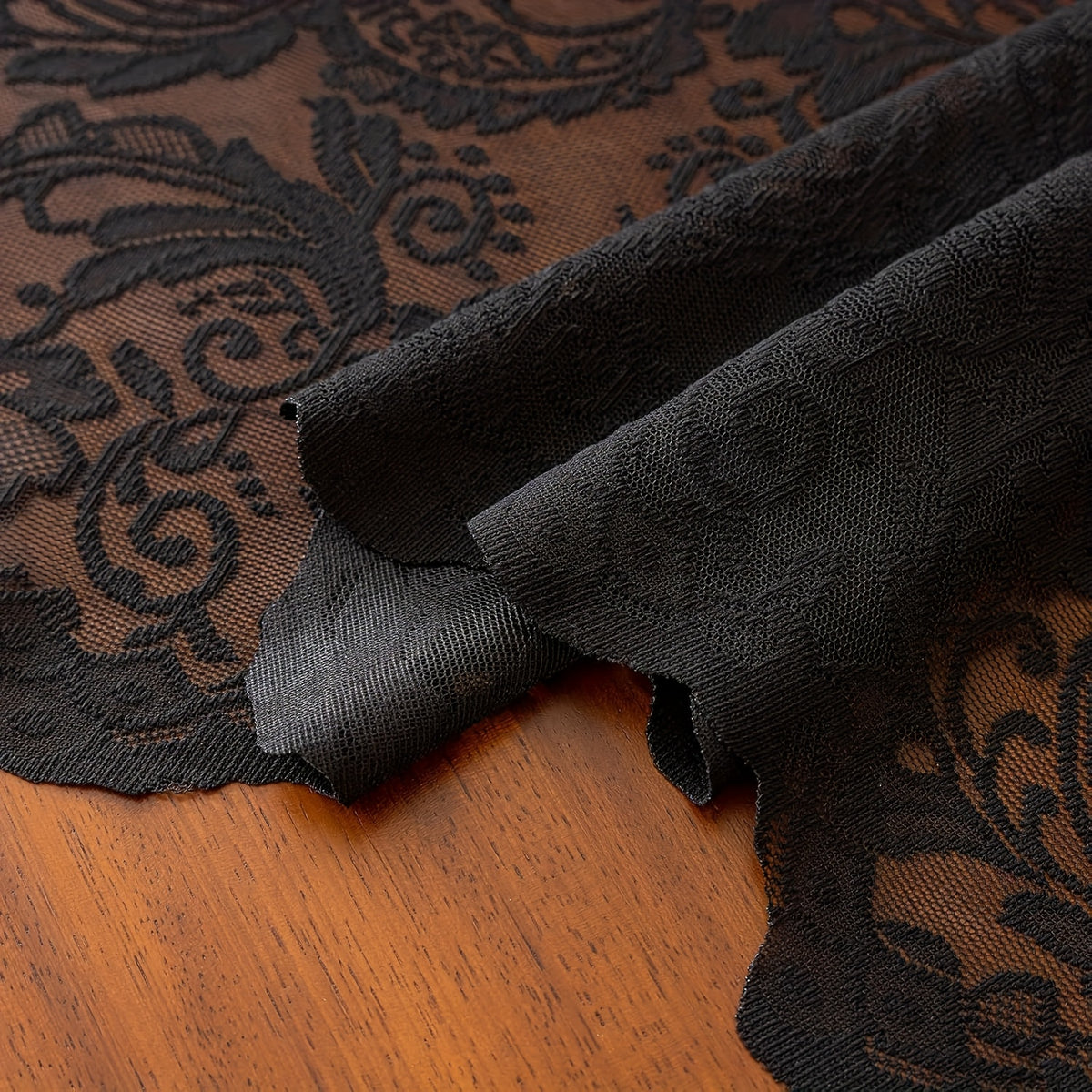 Black Lace Tablecloth with Floral Pattern - Elegant Polyester Rectangular Table Cover for Farmhouse, Thanksgiving, Holiday Dining & Wedding Decor, Machine-Made Durable Fabric