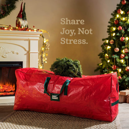 Christmas Tree Storage Bag 7.5ft – Heavy Duty Extra Large Xmas Tree Bag with Reinforced Handles & Dual Zippers, Wide Opening, Red Holiday Tree Storage Organizer