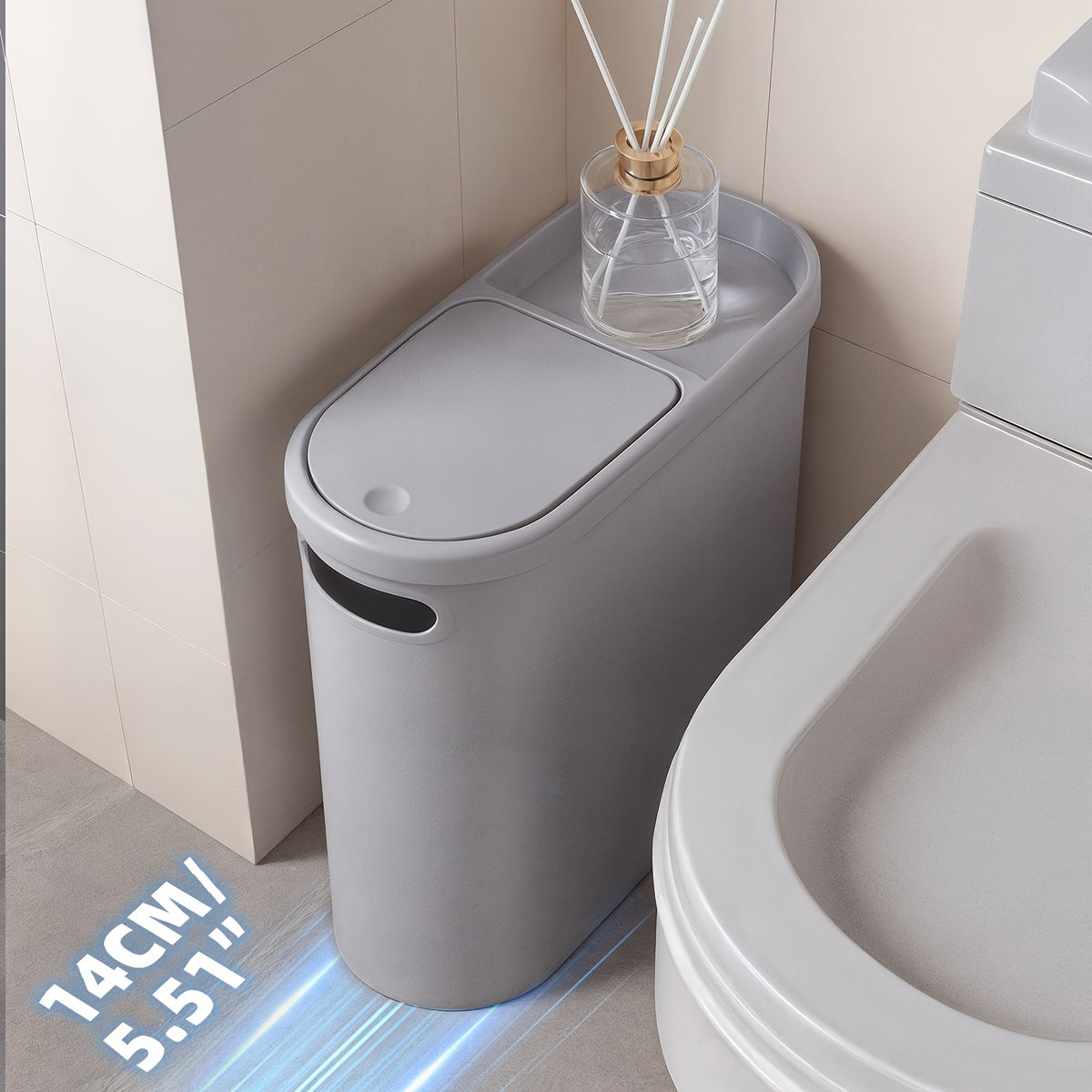Small Bathroom Trash Can Plastic Wastebasket with Built-In Handles – Compact Rustproof Space-Saving Bin for Bathroom Laundry Office 1 or 2 Pack