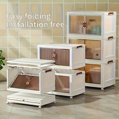 Rolling Stackable Storage Bins with Lid and Wheels 2/3/4/5-Tier Dual-Opening Lidded Organizer Box Drawer Unit for Home Kitchen Closet Bedroom
