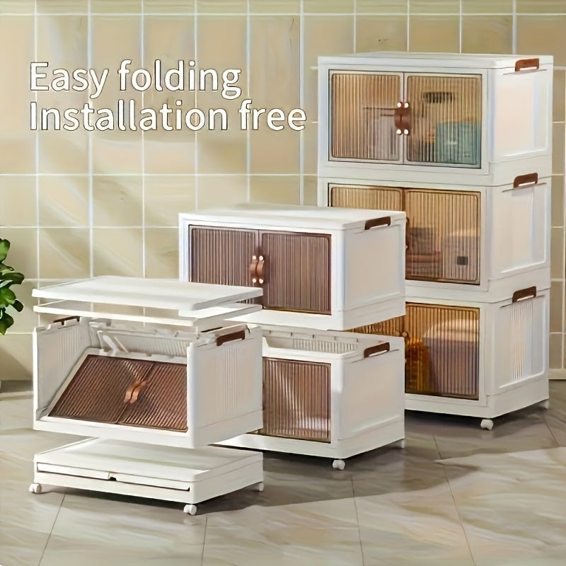Rolling Stackable Storage Bins with Lid and Wheels 2/3/4/5-Tier Dual-Opening Lidded Organizer Box Drawer Unit for Home Kitchen Closet Bedroom