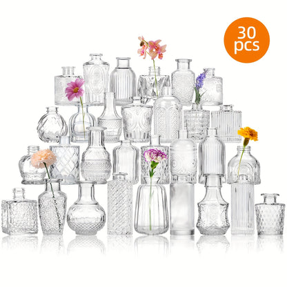 Mini Clear Bud Vases Set - Bulk Small Glass Flower Vases for Wedding Centerpieces, Party Table Decorations, Birthday Anniversary Home Decor, 12 30 43 52 Pcs Available