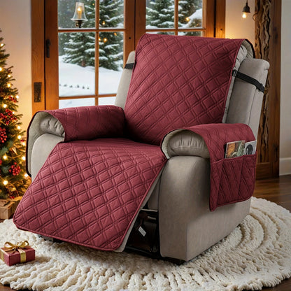 Waterproof Recliner Cover with Side Pockets – Non-Slip Quilted Recliner Slipcover, Scratch-Resistant & Machine Washable, Pet & Kid Friendly Furniture Protector
