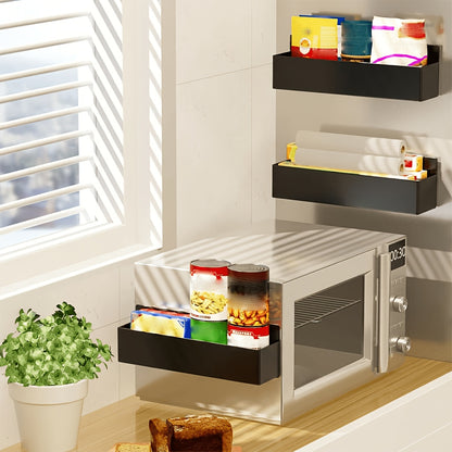 Magnetic Fridge Organizer Shelf Set - Movable Metal Refrigerator Storage Rack, Multi-Purpose Magnetic Spice Shelf for Kitchen & Bathroom, Space-Saving Side Wall Organizer, Black White 2pcs 4pcs