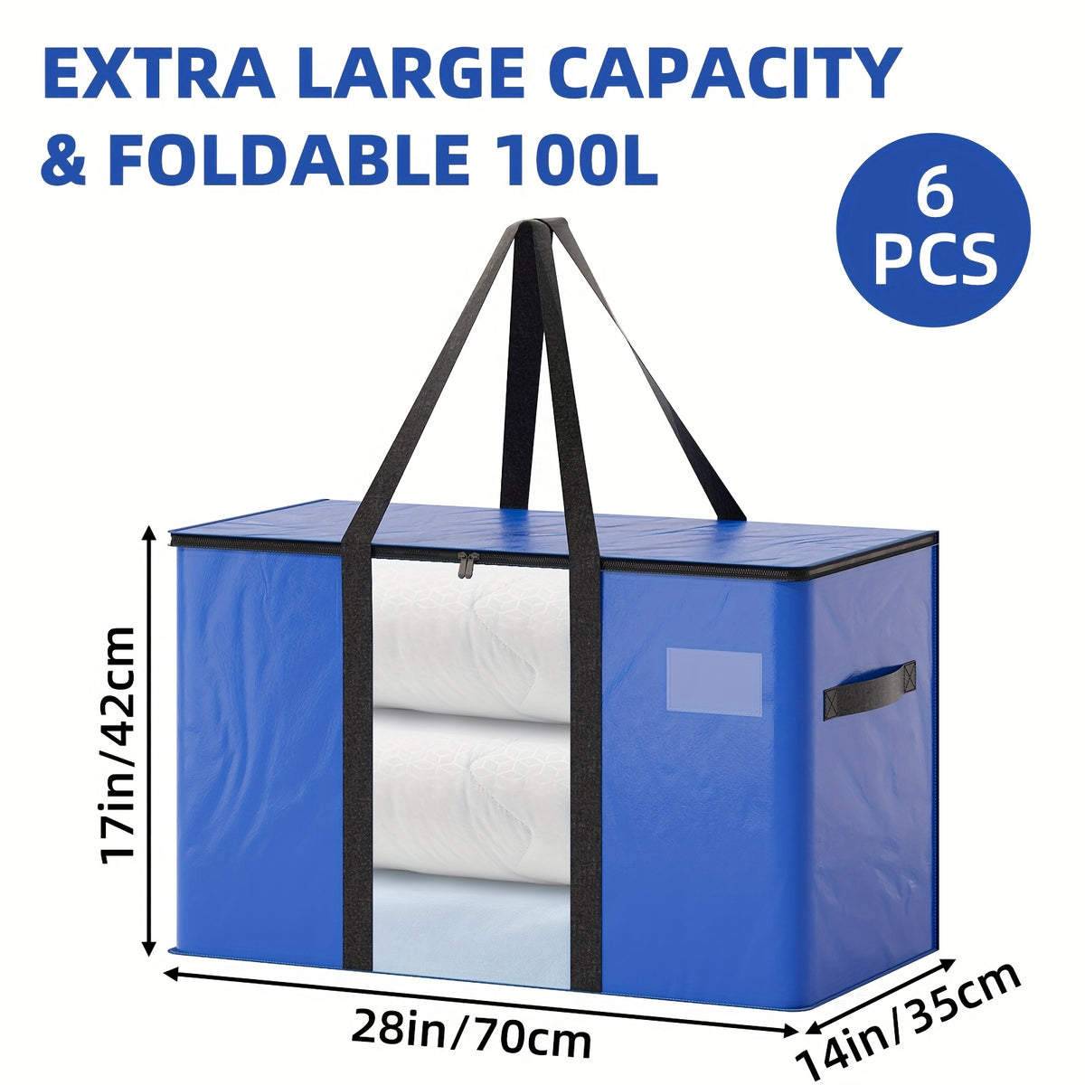 Moving Bags Heavy Duty Extra Large - Waterproof Storage Bags with Sturdy Handles & Zippers, Reusable Closet Storage Totes for Clothes, Bedding & Moving, Collapsible Storage System, Blue 6pcs 16pcs
