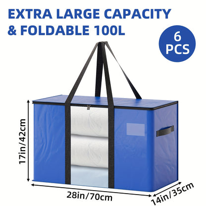 Moving Bags Heavy Duty Extra Large - Waterproof Storage Bags with Sturdy Handles & Zippers, Reusable Closet Storage Totes for Clothes, Bedding & Moving, Collapsible Storage System, Blue 6pcs 16pcs