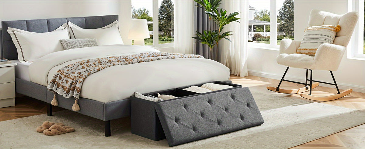 Storage Ottoman Bench 43 Inch 660 LB Capacity Folding End of Bed Bench with Padded Seat, Large Storage Chest Foot Rest Stool for Bedroom Living Room Entryway, Available in Nylon & Leather, Multiple Colors