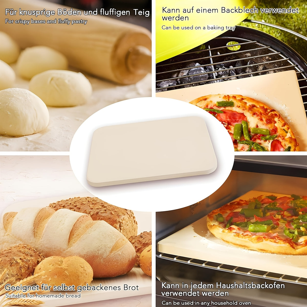 Pizza Stone for Oven and Grill – Heavy Duty Cordierite Baking Stone, Thermal Shock Resistant, 15 x 11.8 Inch Rectangular & 15 Inch Round, 4.5 Lbs, Perfect for Crispy Pizza, Artisan Bread & Holiday Baking