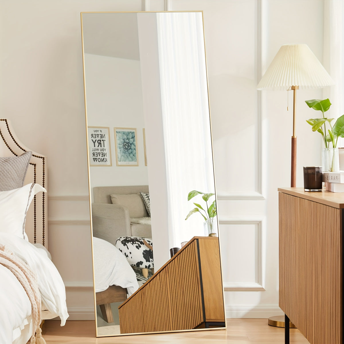 Arched Full Length Mirror 59"x16" Floor Mirror with Aluminum Alloy Frame & Shatter-Proof Nano Glass – Standing Full Body Wall Mirror for Bedroom Living Room Cloakroom