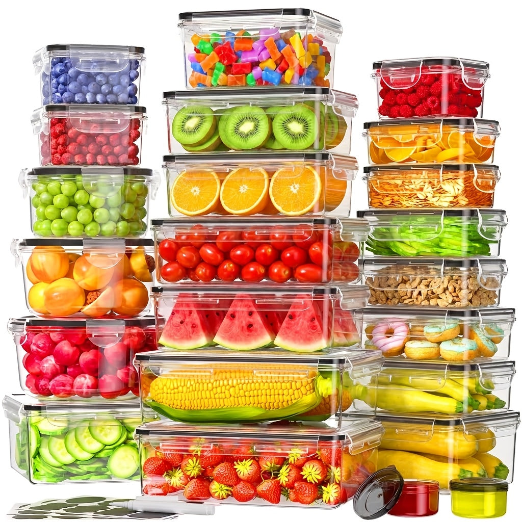 Stackable Plastic Food Storage Containers Set with Lids – 24/40/48 Piece Airtight Leak-Proof Meal Prep Boxes for Pantry, Fridge, Freezer & Kitchen Organization with Labels
