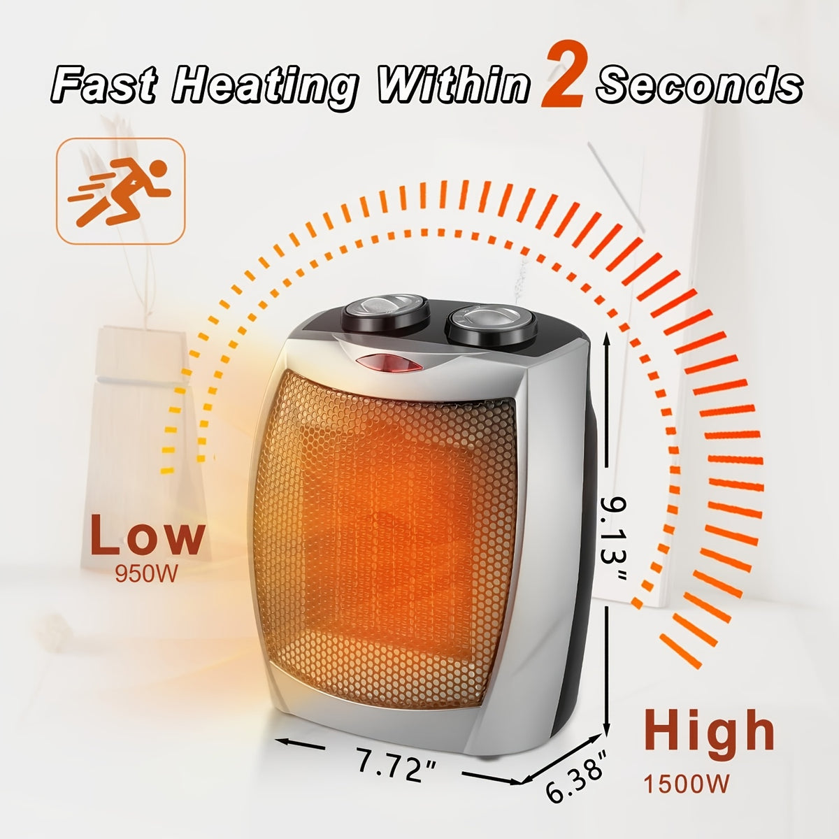 1500W Ceramic Space Heater Portable Electric Heater with Digital Display 5 Modes Adjustable Thermostat – Heats 200 Sq Ft Fast 2-Second Heating Overheat Tip-Over Protection Compact Indoor Room Heater