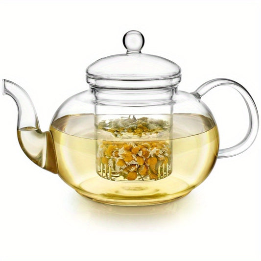 Glass Teapot with Infuser 1000ml – Borosilicate Glass Tea Pot with Detachable Filter for Loose Leaf & Flowering Tea, Gooseneck Spout, Microwave & Stovetop Safe, Optional 4-Cup Tea Set Gift Box