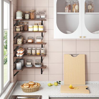 Corner Floating Shelves Rustic Wood 5 or 6 Piece Wall Mounted Heavy Duty Space Saving Storage Shelf for Bathroom Kitchen Bedroom Living Room, Easy Install 8 Colors