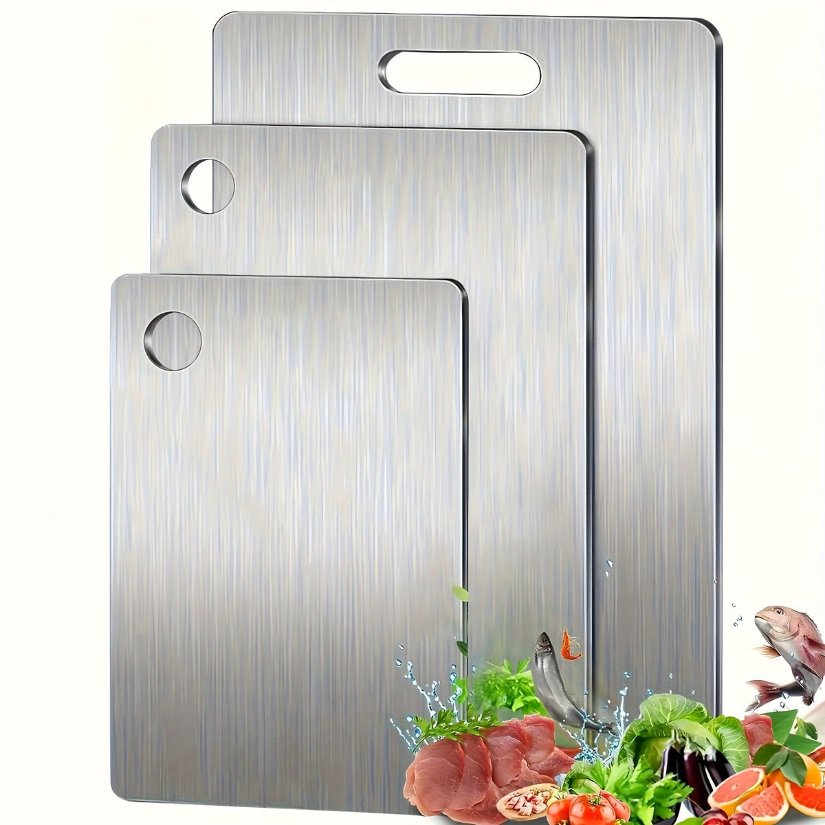Stainless Steel Kitchen Tray Set 3 Pack – Multi-Size Food Contact Safe Slicing Plates for Fruits, Vegetables, Meat & Bread, Durable & Easy to Clean for Home Kitchen and Restaurant Use