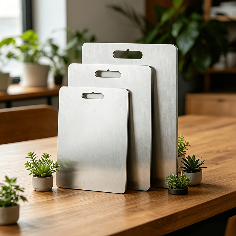 Metal Cutting Board Set 3 Pieces, Stainless Steel Chopping Board Dual-Sided for Kitchen, Portable Non-Slip Cutting Boards for Meat Vegetables Bread Fruit, Easy Clean Dishwasher Safe Kitchen Boards