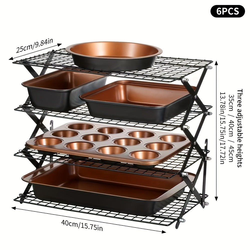 Non-Stick Bakeware Set with Cooling Rack – Round & Square Cake Pan, Bread Pan, Muffin Pan & Roasting Pan, Dishwasher Safe Oven-Safe Baking Pan Set for Home Baking