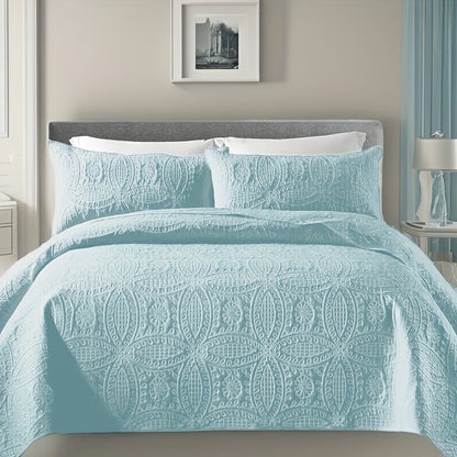 Quilt Set 3 Piece Soft Lightweight Bedding Set with 2 Pillowcases, Thin Comforter Set for Bedroom Guest Room Full Queen King, 10 Colors Washable Bed Quilt Cover Set