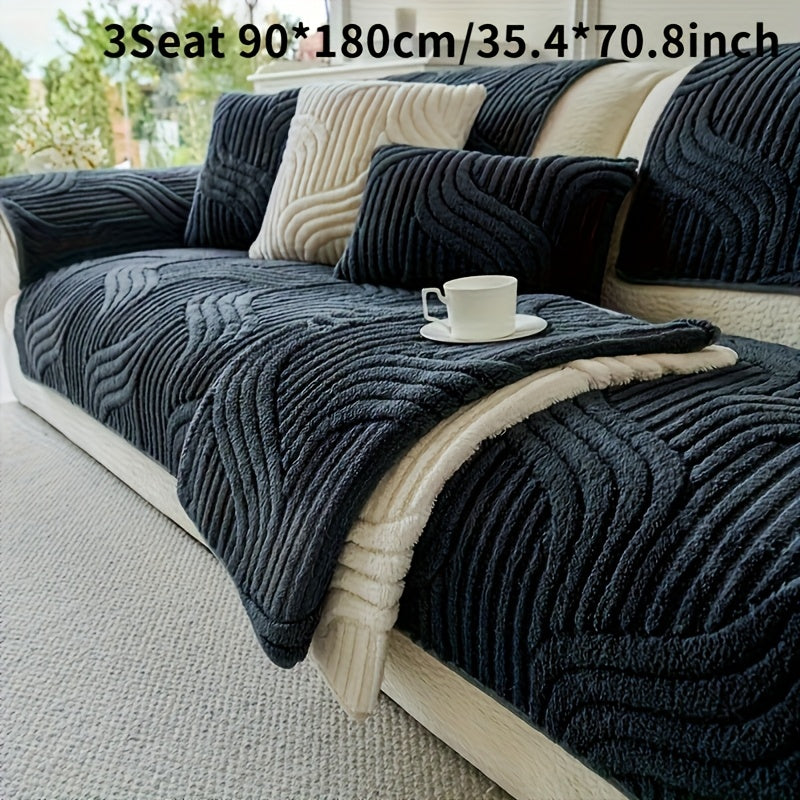 Velvet Plush Sofa Cover Non-Slip Luxury Modern Couch Slipcover – Pet-Proof Breathable Furniture Protector for Living Room Bedroom Office, 2 3 4 Seater