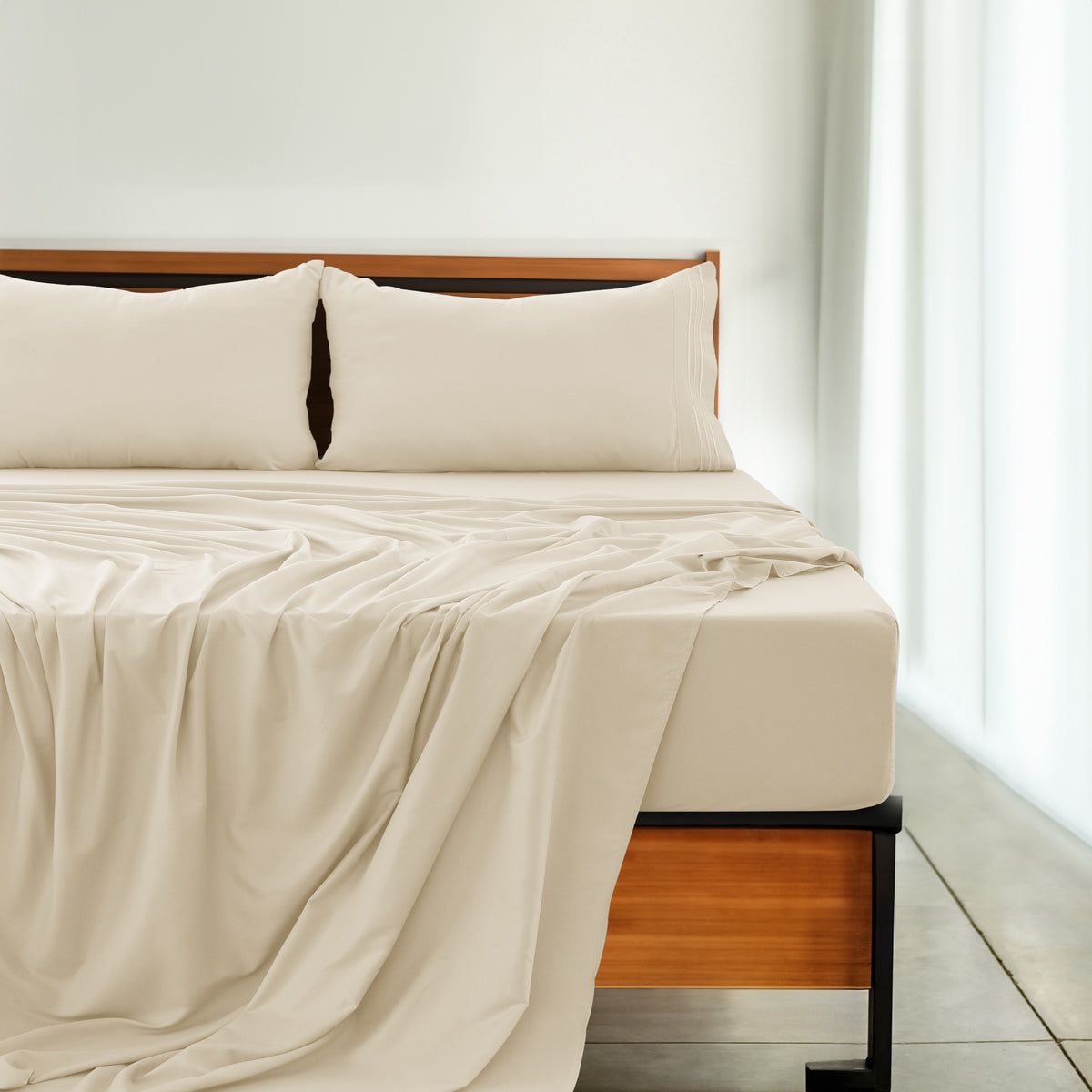 Soft Microfiber Bed Sheet Set 4-Piece 1800 Series 16 Inch Deep Pocket Hotel Luxury Cooling Sheets with Embroidered Pillowcases, Fade & Shrink Resistant, Twin to Cal King, 20 Colors