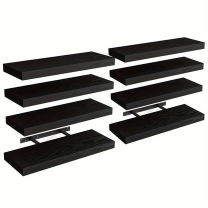 Rustic Floating Shelves 15.8 Inch 4 or 8 Pack – Wall Mounted Wood Shelf with Invisible Brackets for Home Decor Living Room Bedroom Bathroom Kitchen Brown Black White Gray