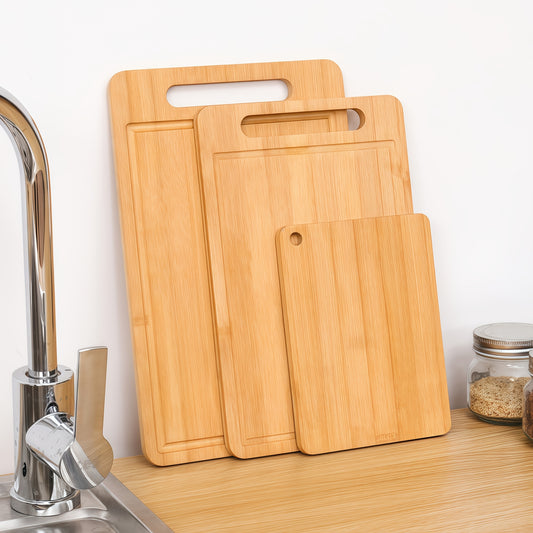 Bamboo Cutting Board Set Extra Large with Juice Grooves 3-Piece or 1pc – Heavy Duty Cross-Laminated Bamboo Chopping Board for Meat Vegetables Fruits, 3 Sizes, Easy Clean, Kitchen Essential Gift
