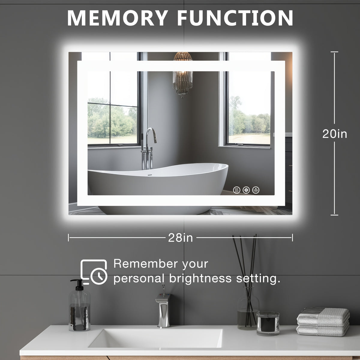 LED Bathroom Mirror Anti-Fog Wall Mounted - Dimmable Lighted Vanity Mirror with 3 Color Lighting Modes & Dual Light Source, Touch Sensor Backlit Makeup Mirror, Horizontal Vertical, Multiple Sizes