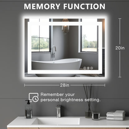 LED Bathroom Mirror Anti-Fog Wall Mounted - Dimmable Lighted Vanity Mirror with 3 Color Lighting Modes & Dual Light Source, Touch Sensor Backlit Makeup Mirror, Horizontal Vertical, Multiple Sizes