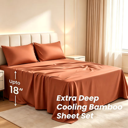 2200TC Bamboo Fiber Bed Sheets Ultra Thick - 18 Inch Deep Pocket, Cooling Breathable Soft Bedding Set, Shrink & Fade Resistant, All Season, Machine Washable, Twin Full Queen King - 14 Colors