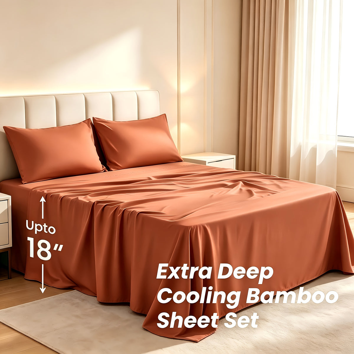 2200TC Bamboo Fiber Bed Sheets Ultra Thick - 18 Inch Deep Pocket, Cooling Breathable Soft Bedding Set, Shrink & Fade Resistant, All Season, Machine Washable, Twin Full Queen King - 14 Colors